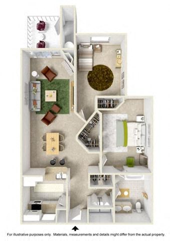 Floor plan for 2 beds, 1 bath, 1000 sqft